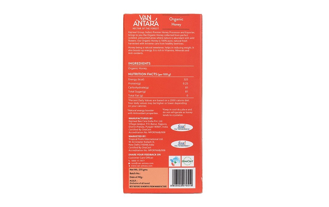 Vanantara Organic Honey    Box  375 grams